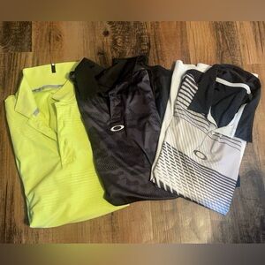 Men’s polo shirts. 2 are Oakley brand, 1 is Puma